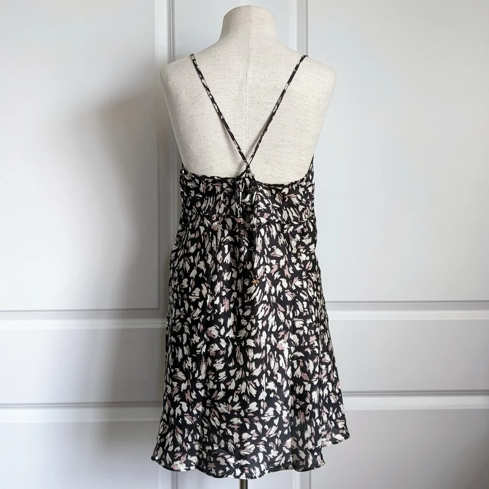 Free People Mini Dress Halter V-Neck Sleeveless Open Back Self Ties Black L NWT